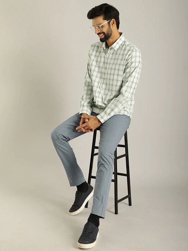 Indian Terrain Men's Slim Fit Full Sleeve Checkered Green Shirt